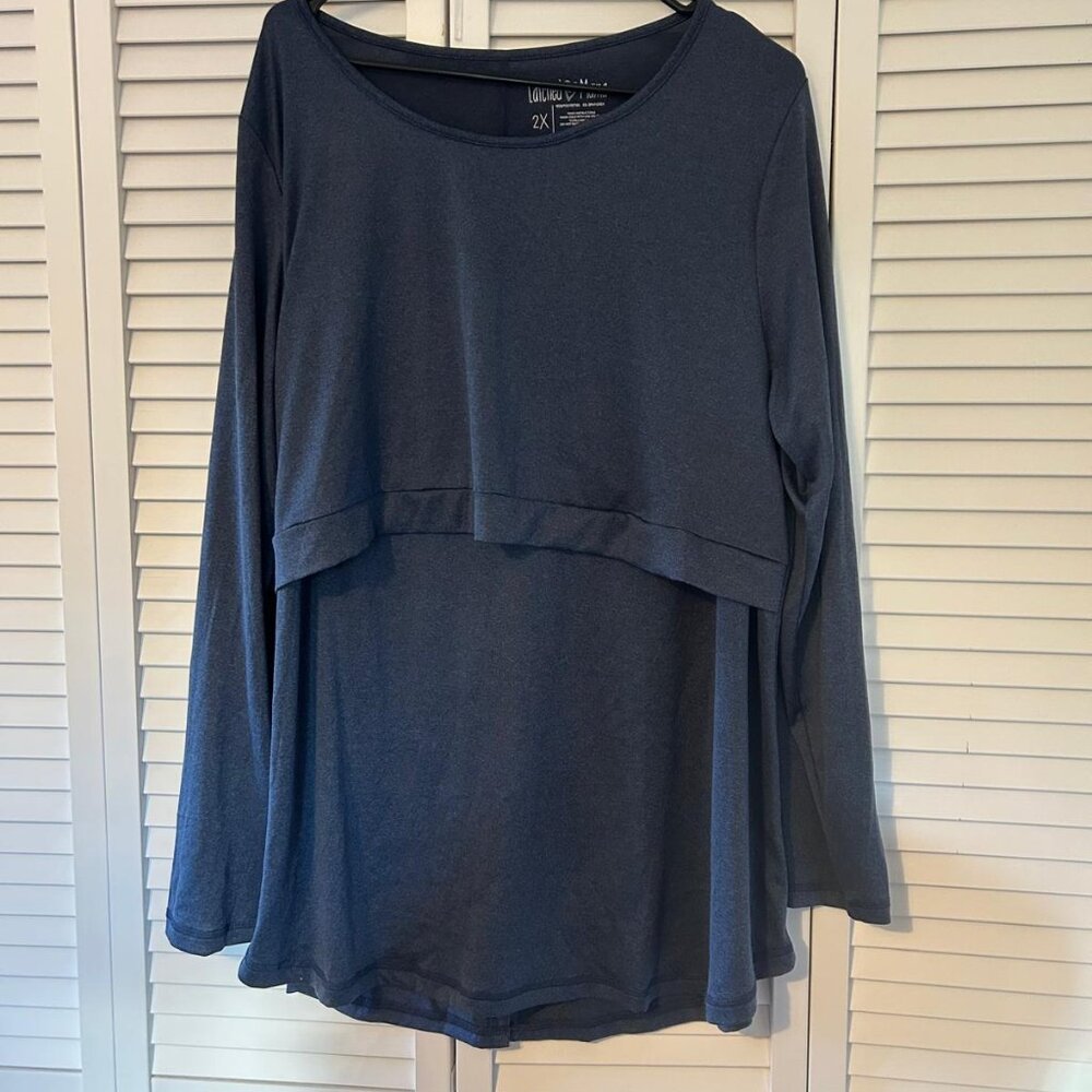 Latched Mama Dark Blue Long Sleeve Nursing Athletic Shirt, 2X